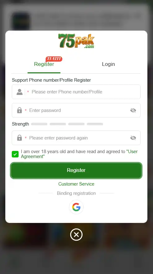 Register to 75pak Game